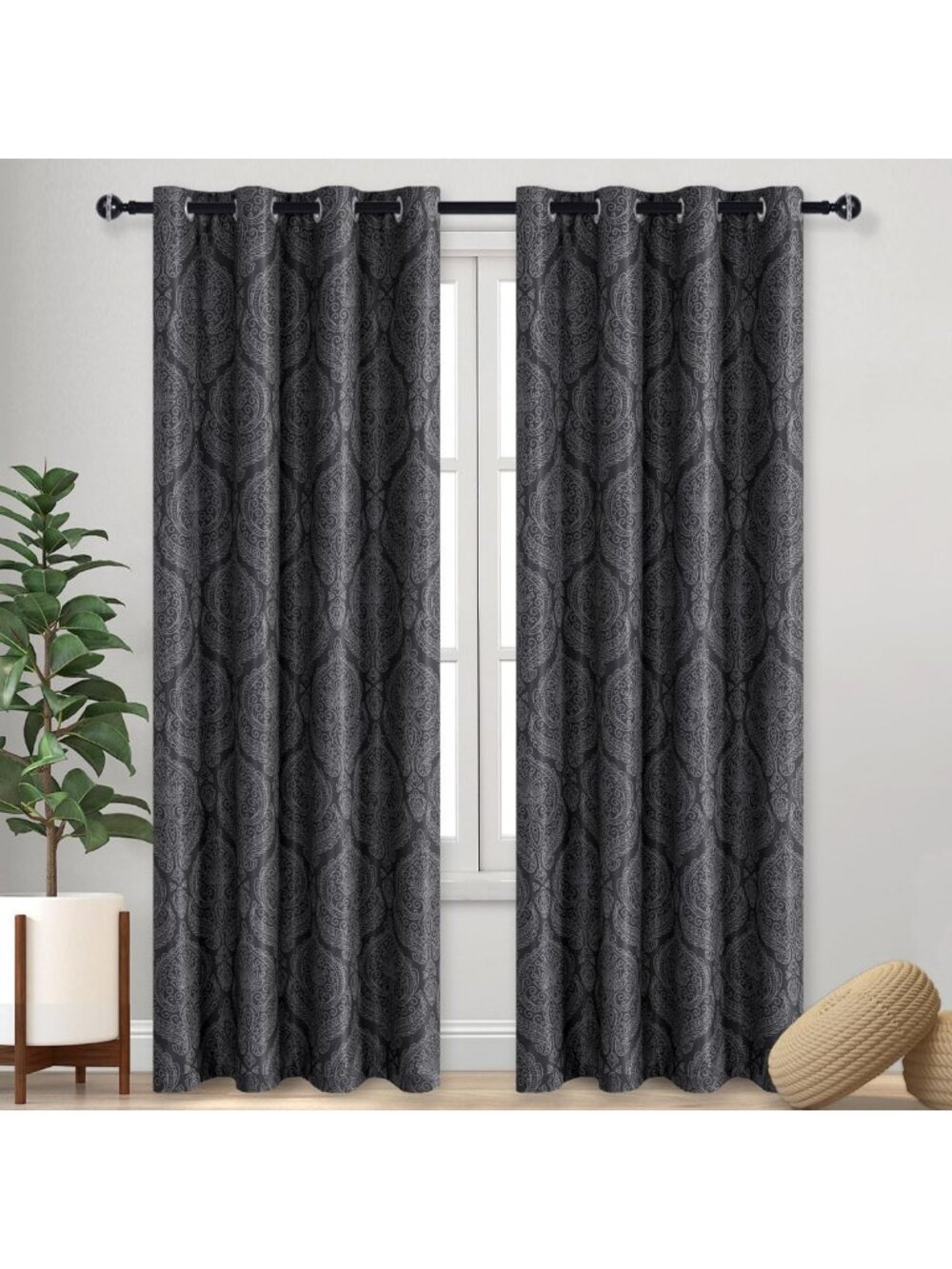 Elegant Blackout Curtains - 84" Thermal Insulated Grommet Panels, Damask Design